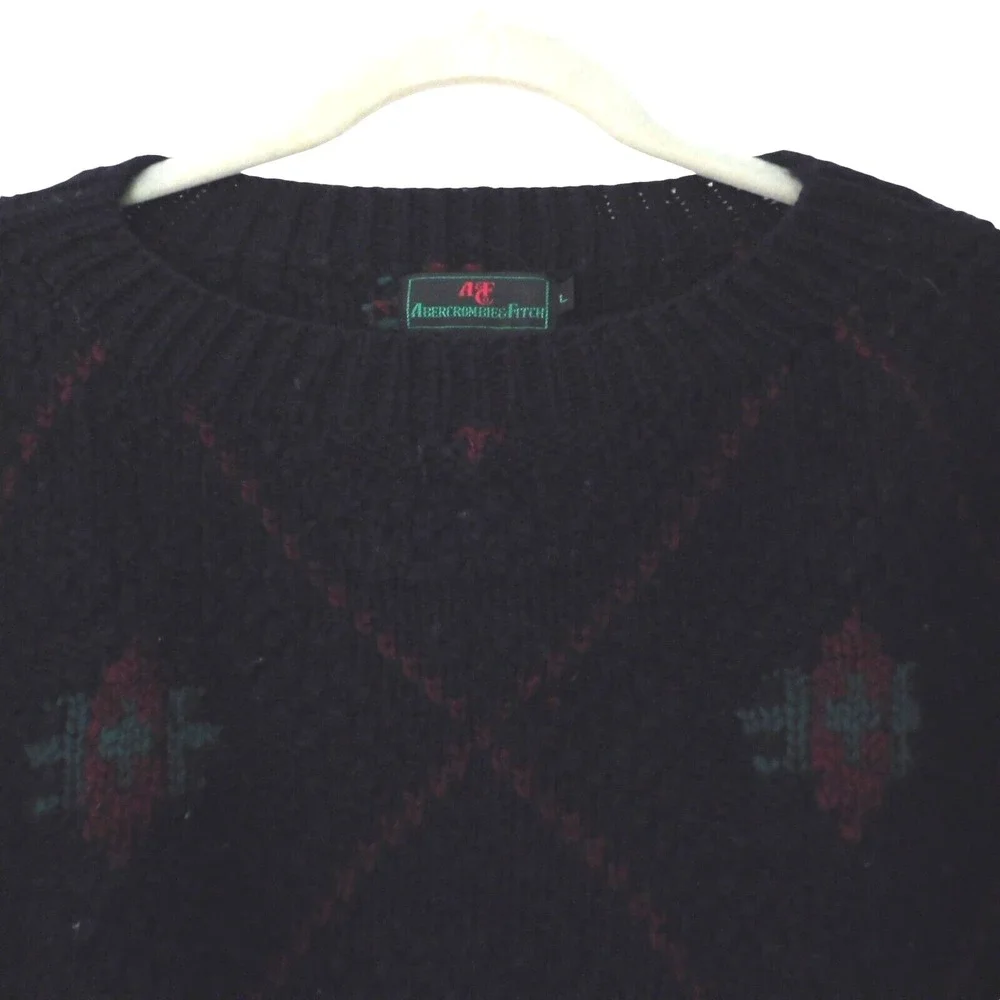 Vintage Abercrombie & Fitch Sweater Men's Large Blue Chunky Cable Knit Wool‎ 90s